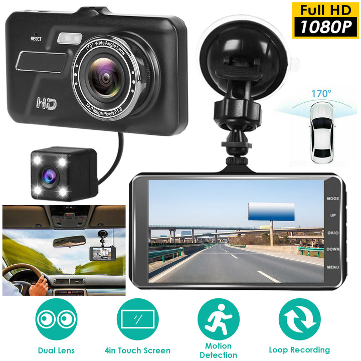 1080P Dual Dash Cam 4in Touch Screen Car Camera Recorder 170Degree HD Looping Recording Car DVR Image 1