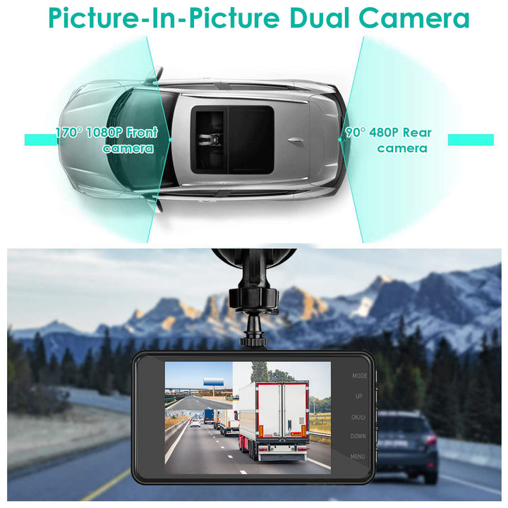 1080P Dual Dash Cam 4in Touch Screen Car Camera Recorder 170Degree HD Looping Recording Car DVR Image 3