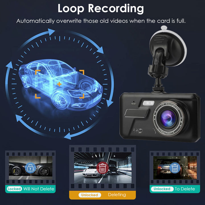 1080P Dual Dash Cam 4in Touch Screen Car Camera Recorder 170Degree HD Looping Recording Car DVR Image 4
