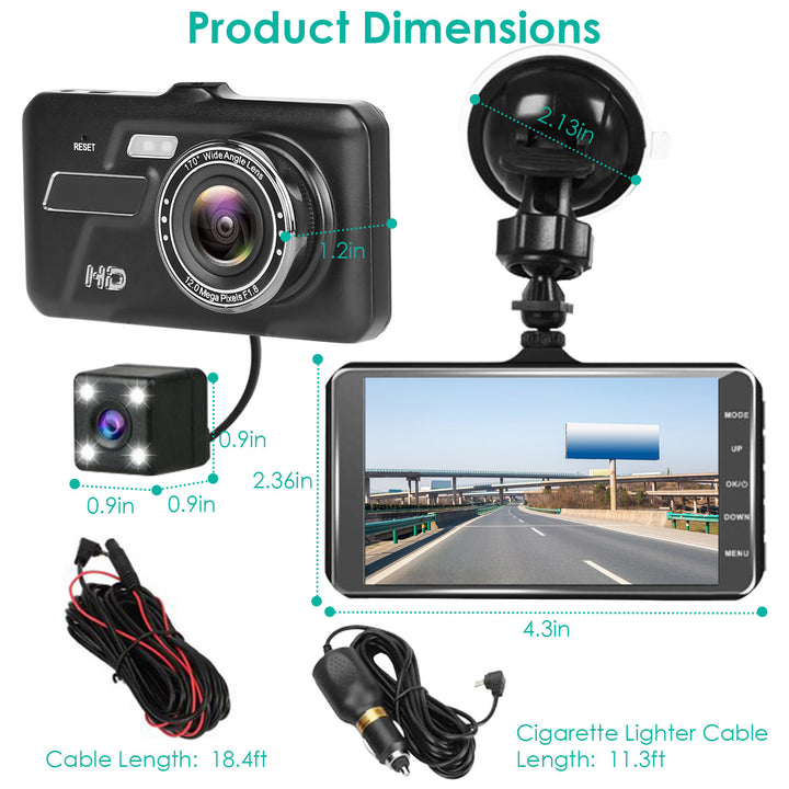 1080P Dual Dash Cam 4in Touch Screen Car Camera Recorder 170Degree HD Looping Recording Car DVR Image 8
