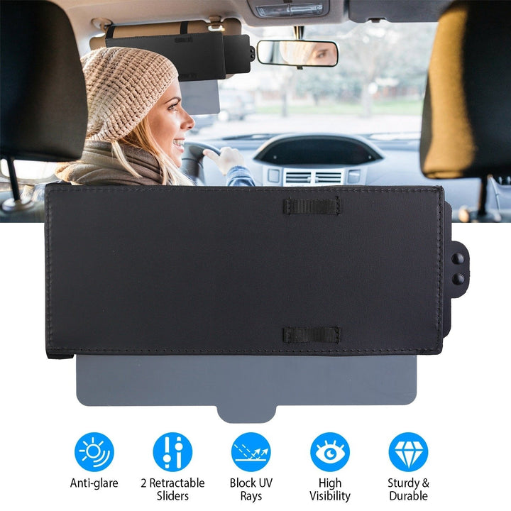 Car Sunshade Extender UV Blocker Black 23in Adjustable Windshield Shade Driver Image 1