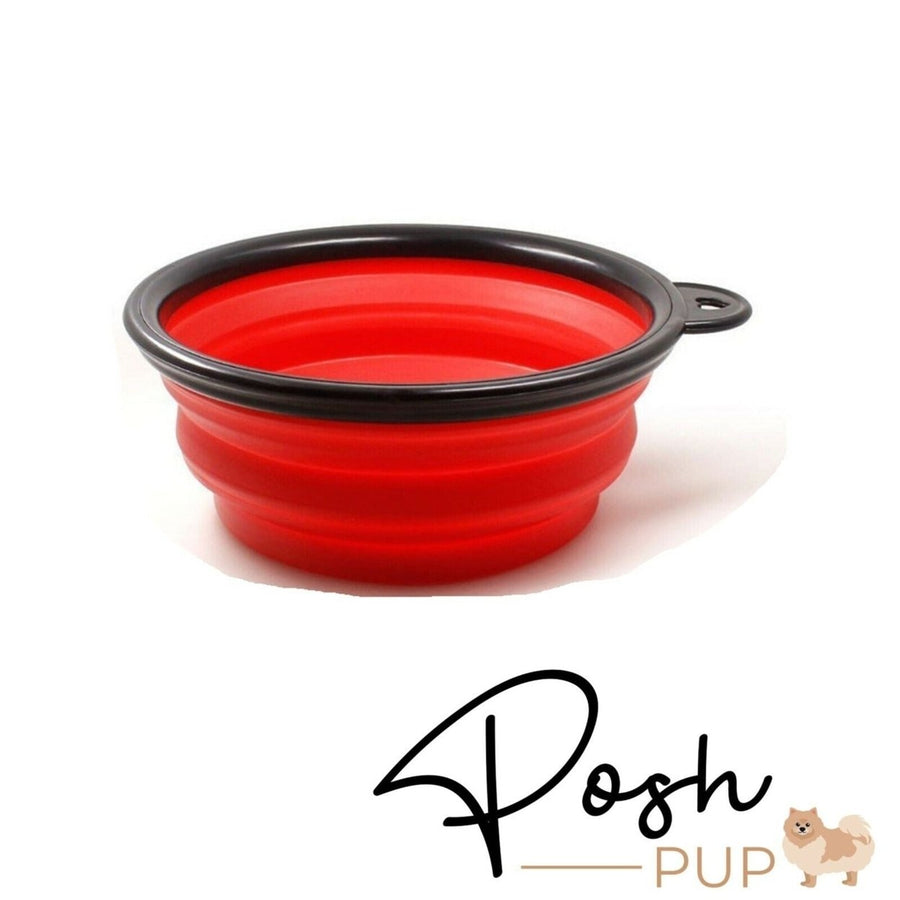 5" Red Silicone Portable Foldable Collapsible Pet Bowl Image 1