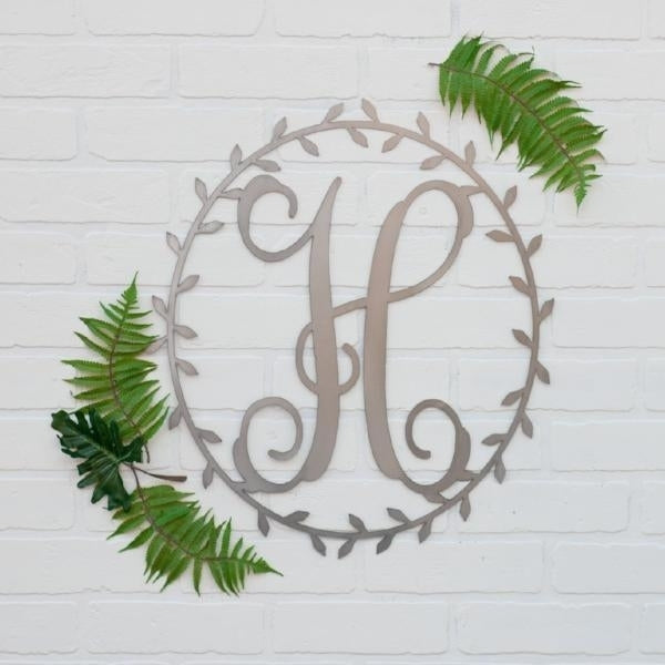 Laurel Wreath Single Letter Monogram - 2 sizes - Metal Name Wall Decor Image 1