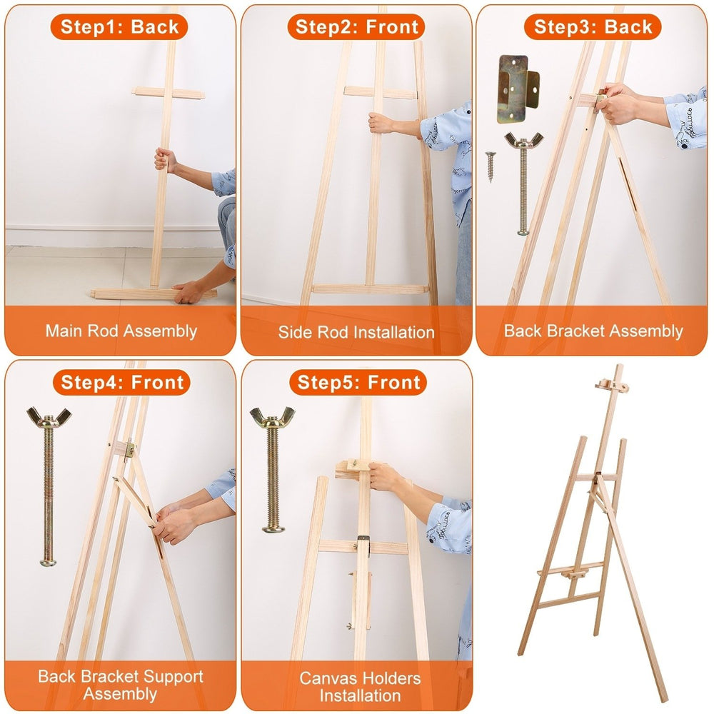 Painting Easel Stand Wooden Inclinable A Frame Tripod Easel Drawing Stand with 63.4 in-68.9in Adjustable Height Hold Image 2