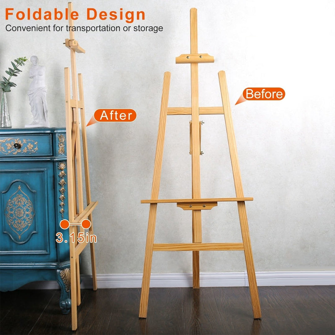 Painting Easel Stand Wooden Inclinable A Frame Tripod Easel Drawing Stand with 63.4 in-68.9in Adjustable Height Hold Image 3