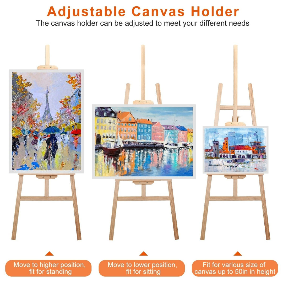 Painting Easel Stand Wooden Inclinable A Frame Tripod Easel Drawing Stand with 63.4 in-68.9in Adjustable Height Hold Image 6