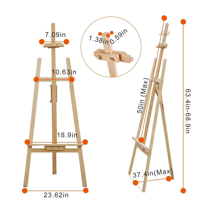 Painting Easel Stand Wooden Inclinable A Frame Tripod Easel Drawing Stand with 63.4 in-68.9in Adjustable Height Hold Image 8