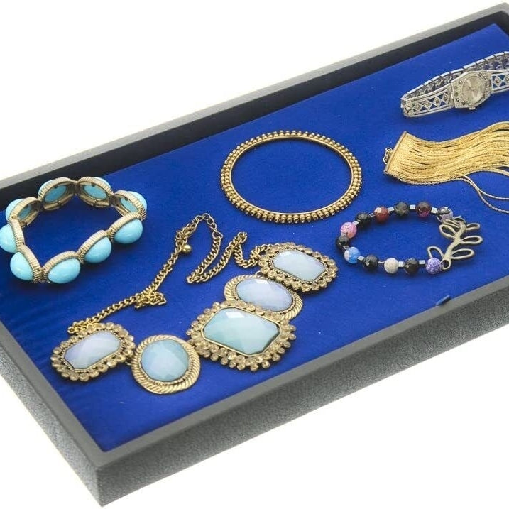 14" x 7-1/2" Blue Jewelry Tray Insert Cushioned and Flocked (1 to 12 Trays) Image 3