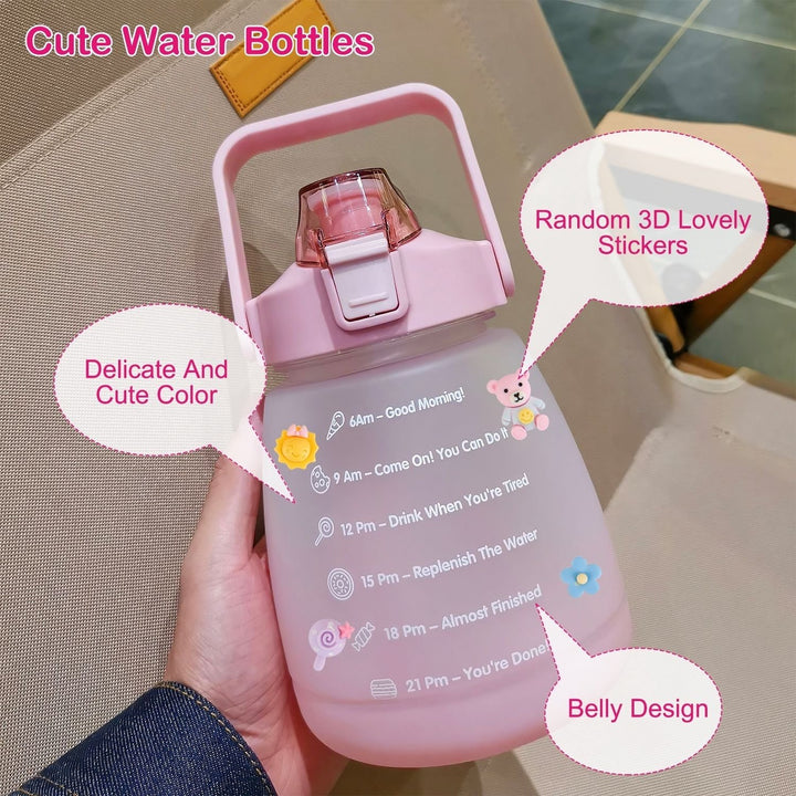 Kawaii Water Bottle with Straw 37.2oz Large Capacity Portable Sports Bottle with Cute Three-Dimensional Stickers Image 3