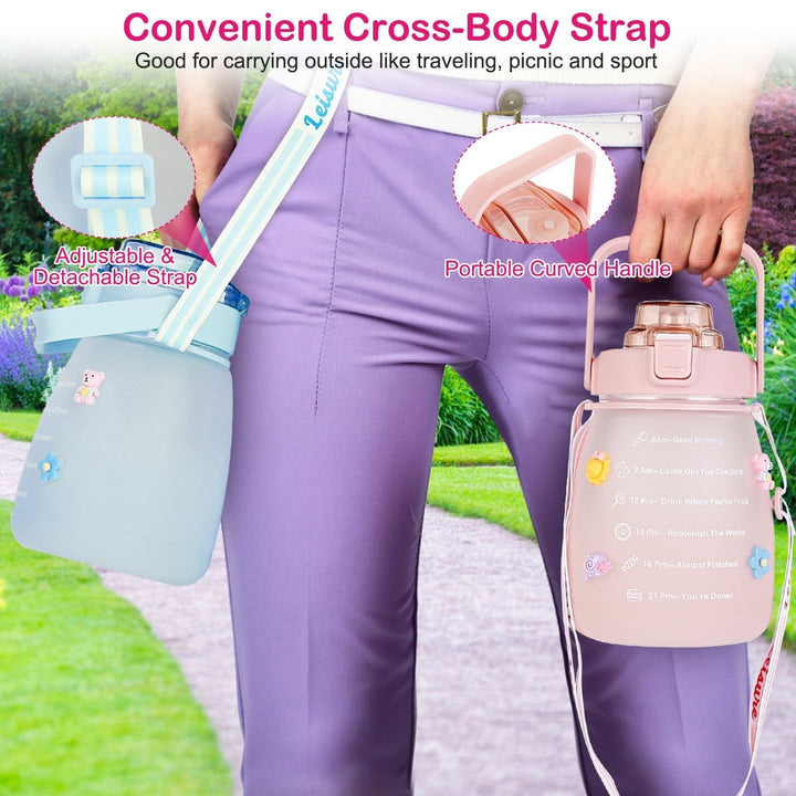 Kawaii Water Bottle with Straw 37.2oz Large Capacity Portable Sports Bottle with Cute Three-Dimensional Stickers Image 4