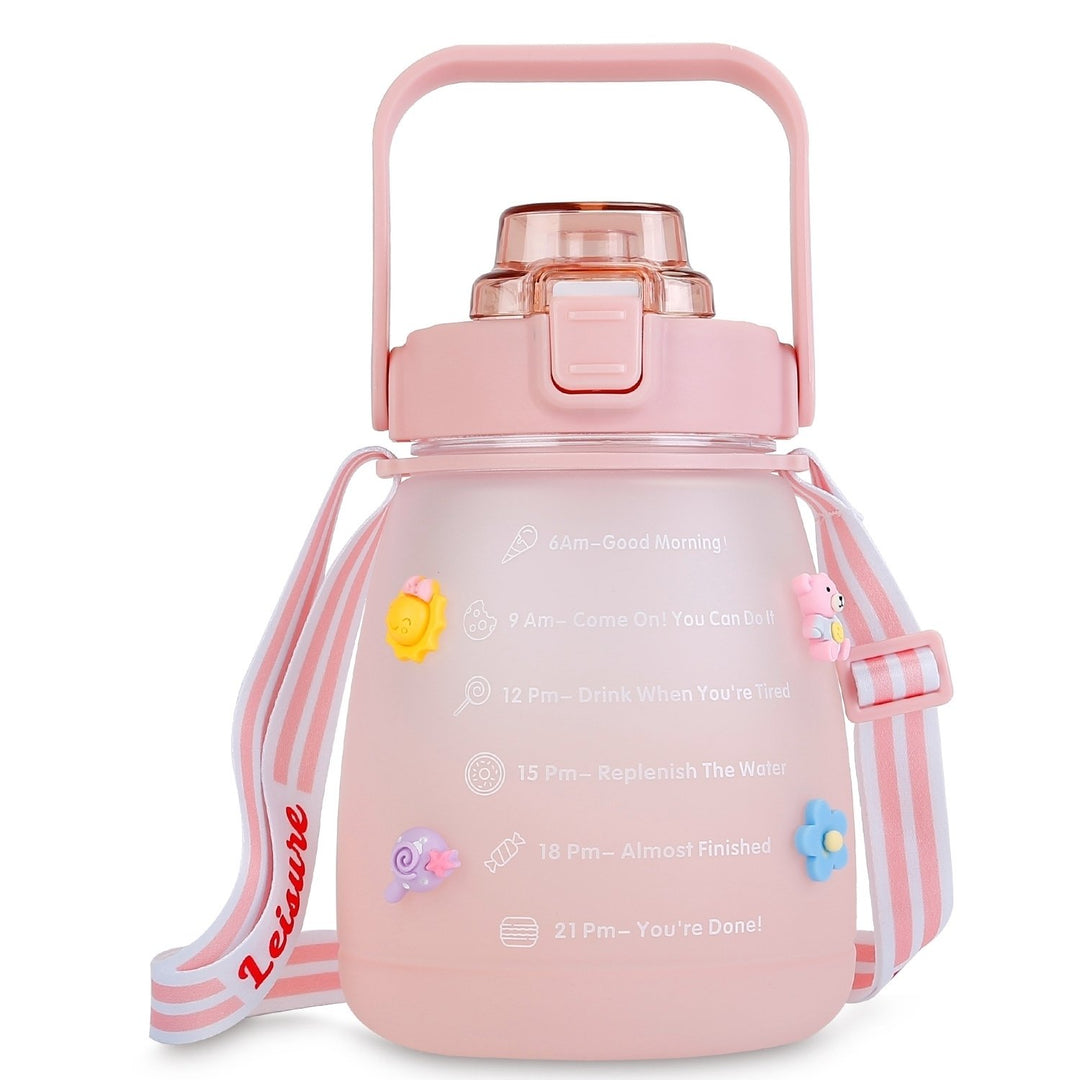 Kawaii Water Bottle with Straw 37.2oz Large Capacity Portable Sports Bottle with Cute Three-Dimensional Stickers Image 9