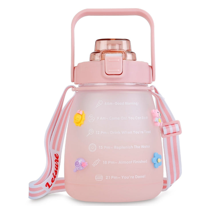 Kawaii Water Bottle with Straw 37.2oz Large Capacity Portable Sports Bottle with Cute Three-Dimensional Stickers Image 9