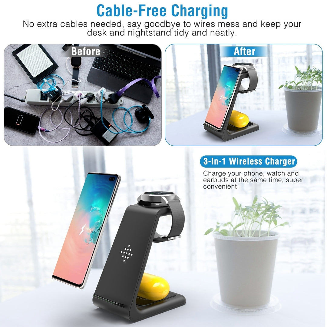 15W 3 in 1 Wireless Charger Dock Fast Charging Station Stand Holder Image 4