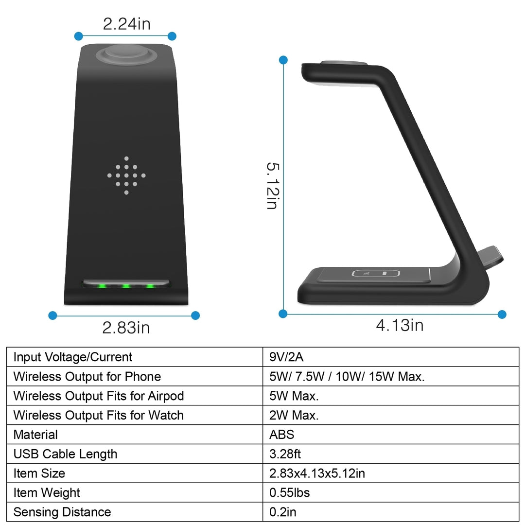 15W 3 in 1 Wireless Charger Dock Fast Charging Station Stand Holder Image 6