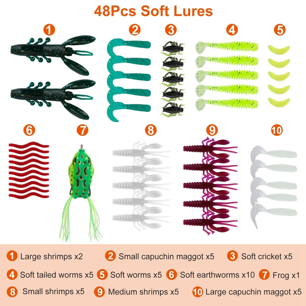 383pcs Fishing Lures Kit Tackle Box Soft Plastic Worms Crankbaits Bass Multi-Color Image 2