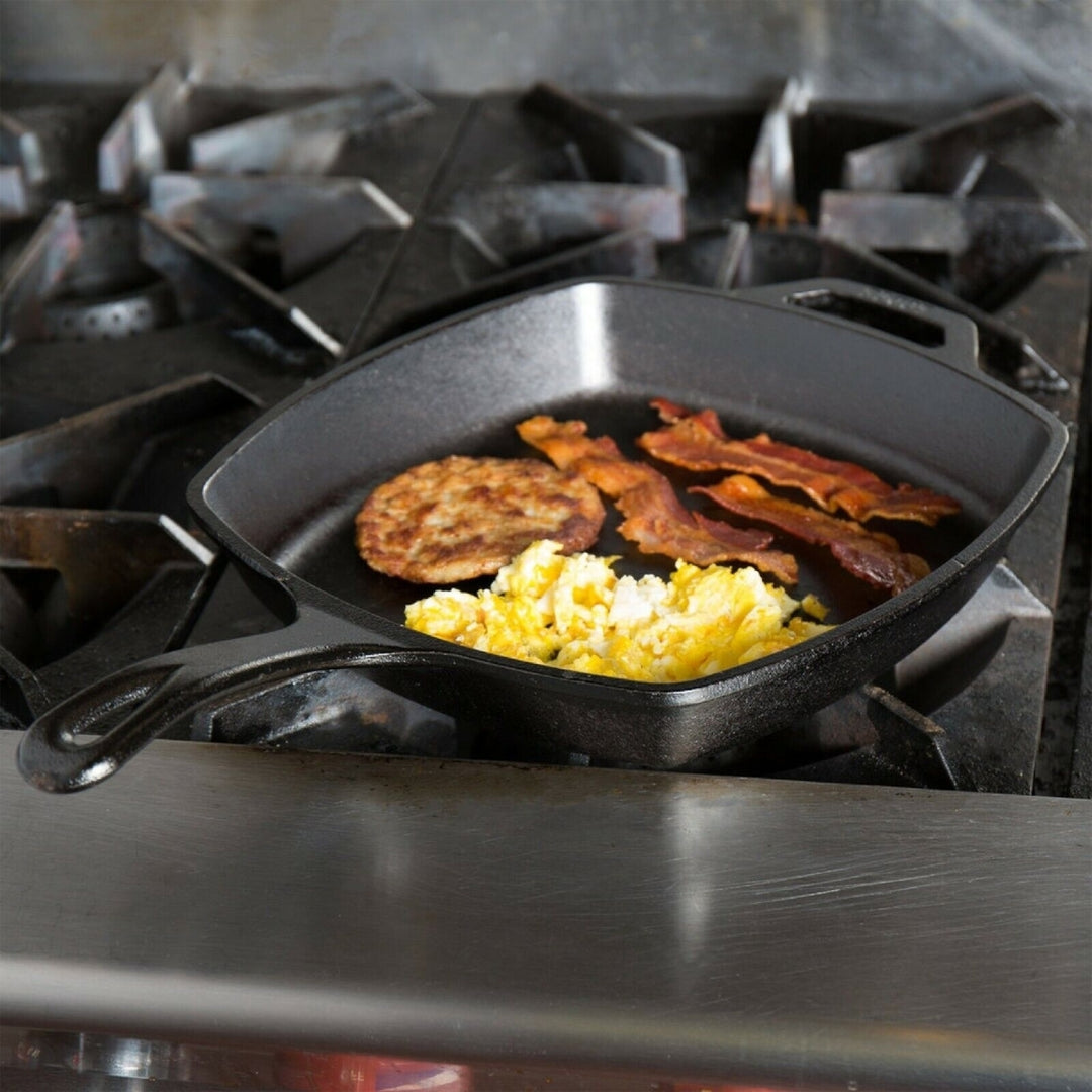 10 1/2" Square Pre-Seasoned Cast Iron Skillet with Helper Handle by MyXOHome Image 4