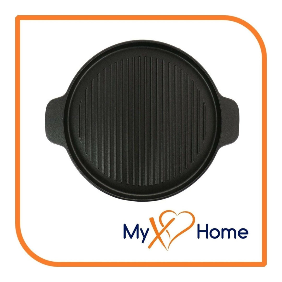 10" Round Cast Iron Grill Skillet with Handles and Wooden Base by MyXOHome Image 3