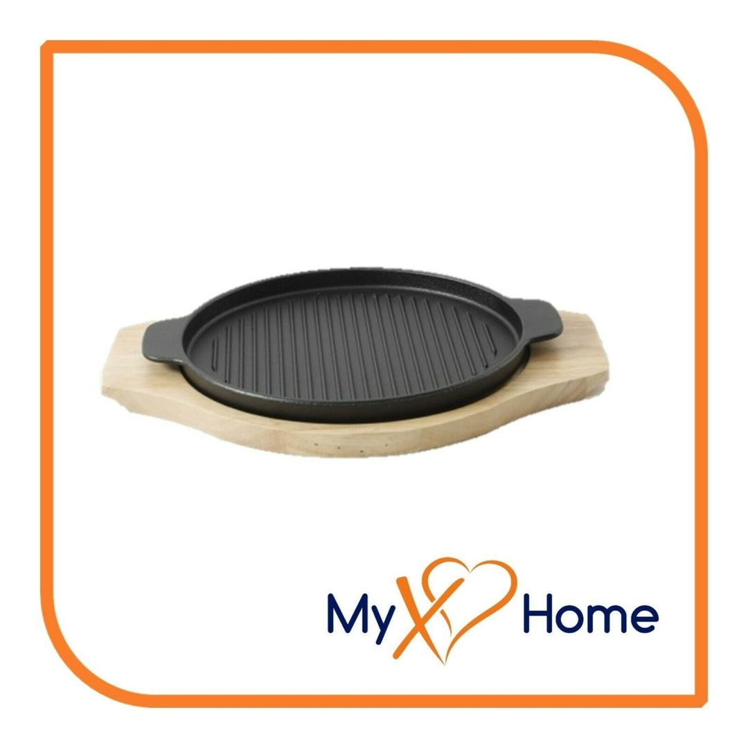 10" Round Cast Iron Grill Skillet with Handles and Wooden Base by MyXOHome Image 4