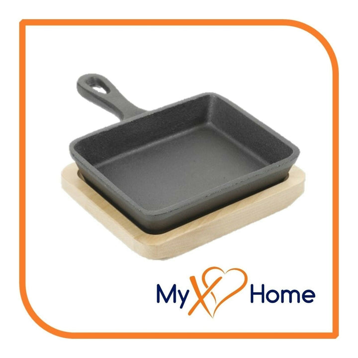 5" x 4" Rectangular Cast Iron Frying Pan / Skillet with Wooden Base by MyXOHome Image 1