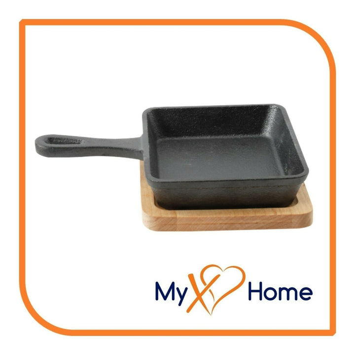 5" x 4" Rectangular Cast Iron Frying Pan / Skillet with Wooden Base by MyXOHome Image 2