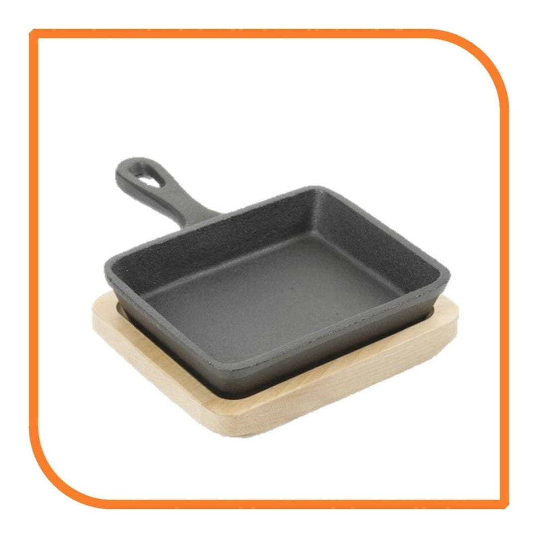 5" x 4" Rectangular Cast Iron Frying Pan / Skillet with Wooden Base by MyXOHome Image 6