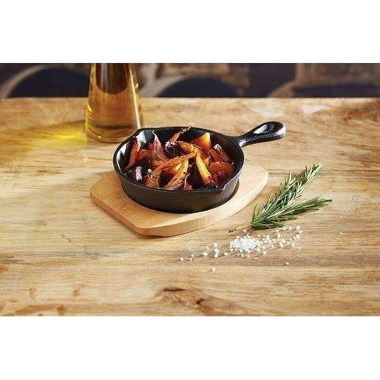 5.5" Round Cast Iron Frying Pan / Skillet with Handle and Wooden Base by MyXOHome Image 3