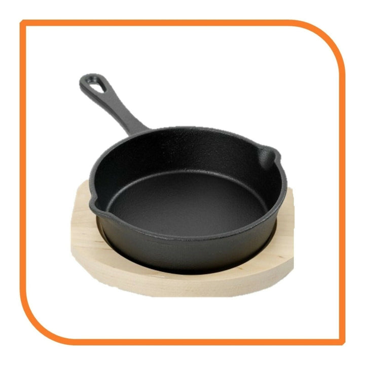 5.5" Round Cast Iron Frying Pan / Skillet with Handle and Wooden Base by MyXOHome Image 4