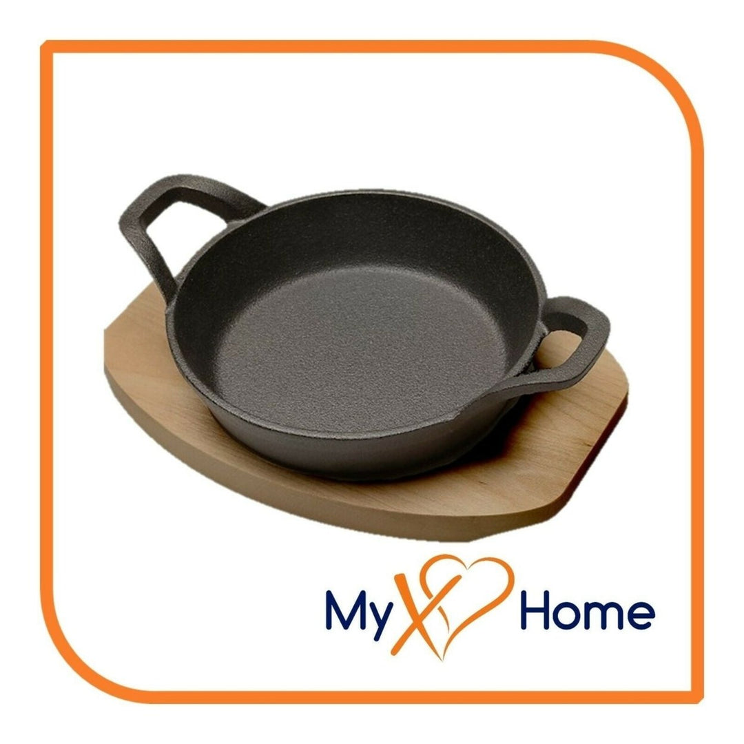 7" Round Cast Iron Skillet with Handles and Wooden Base by MyXOHome Image 1