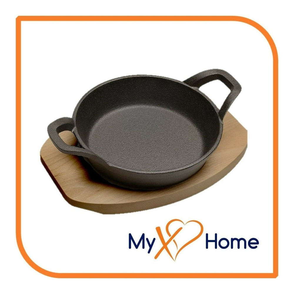 7" Round Cast Iron Skillet with Handles and Wooden Base by MyXOHome Image 2