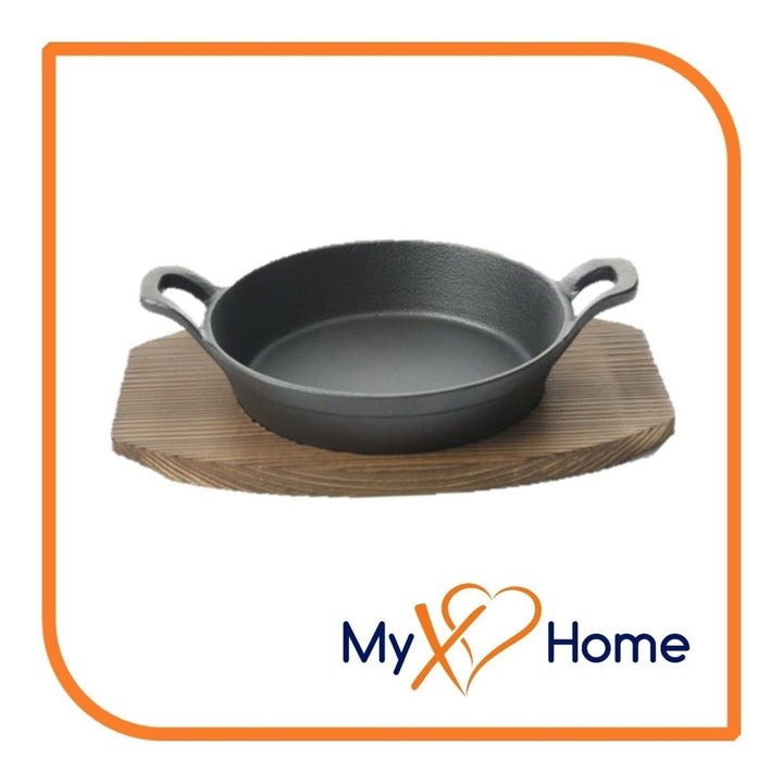 7" Round Cast Iron Skillet with Handles and Wooden Base by MyXOHome Image 3