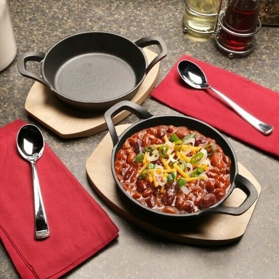 7" Round Cast Iron Skillet with Handles and Wooden Base by MyXOHome Image 7