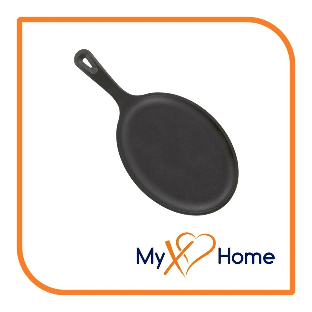 9" x 7" Oval Cast Iron Fajita Skillet with Handle and Wooden Base by MyXOHome Image 3