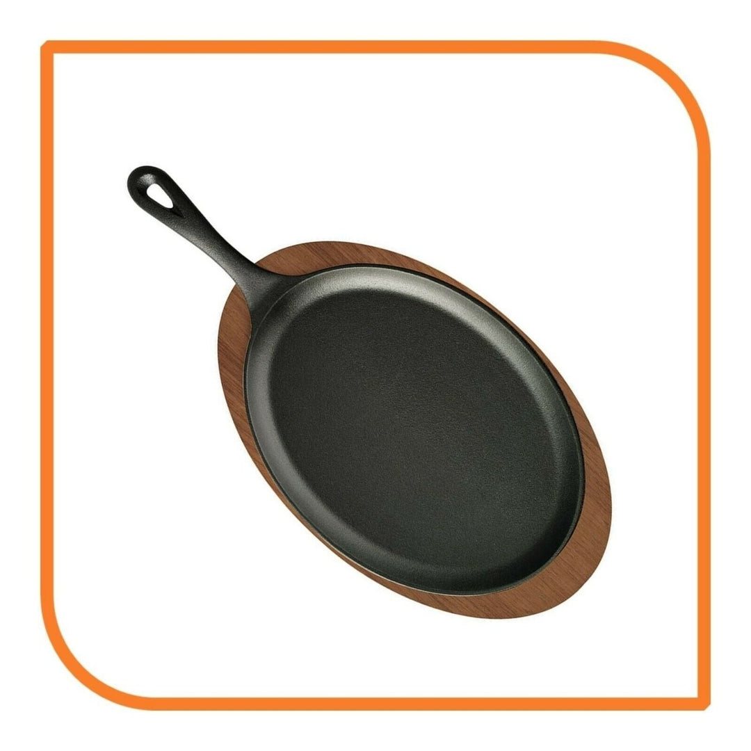 9" x 7" Oval Cast Iron Fajita Skillet with Handle and Wooden Base by MyXOHome Image 6