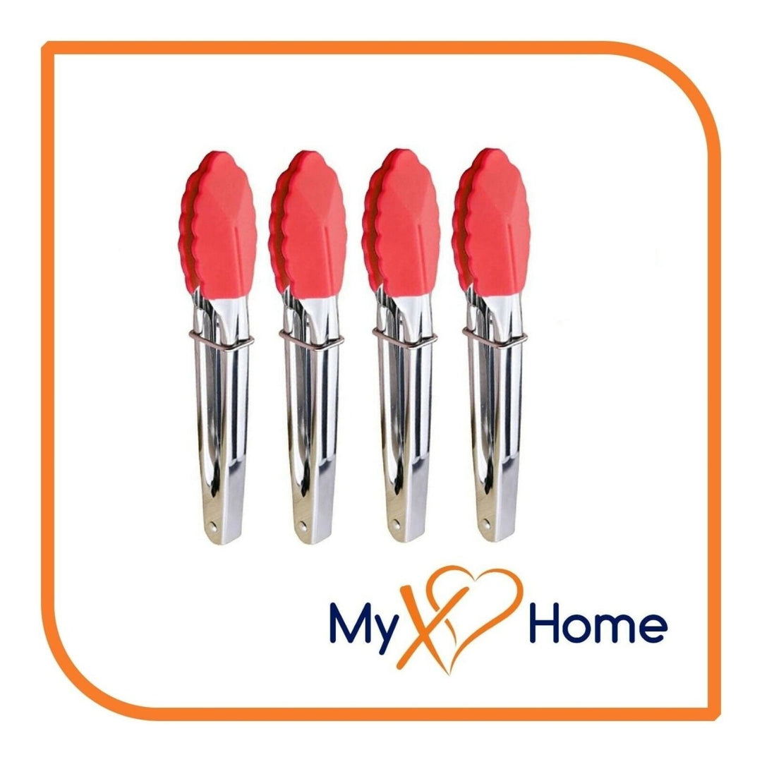 7" Red Silicone Tongs by MyXOHome (1 2 4 or 6 Tongs) Image 1