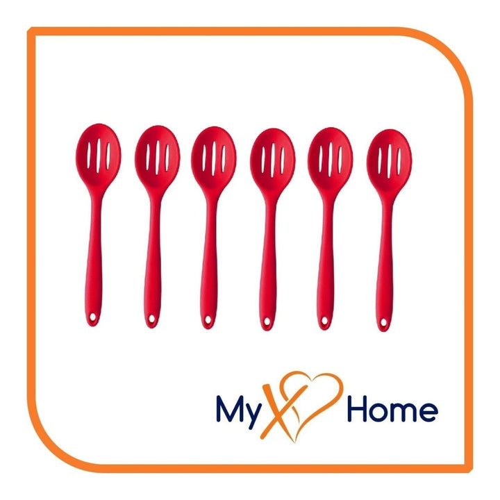 8" Red Silicone Slotted Spoon by MyXOHome (1 2 4 or 6 Slotted Spoons) Image 1