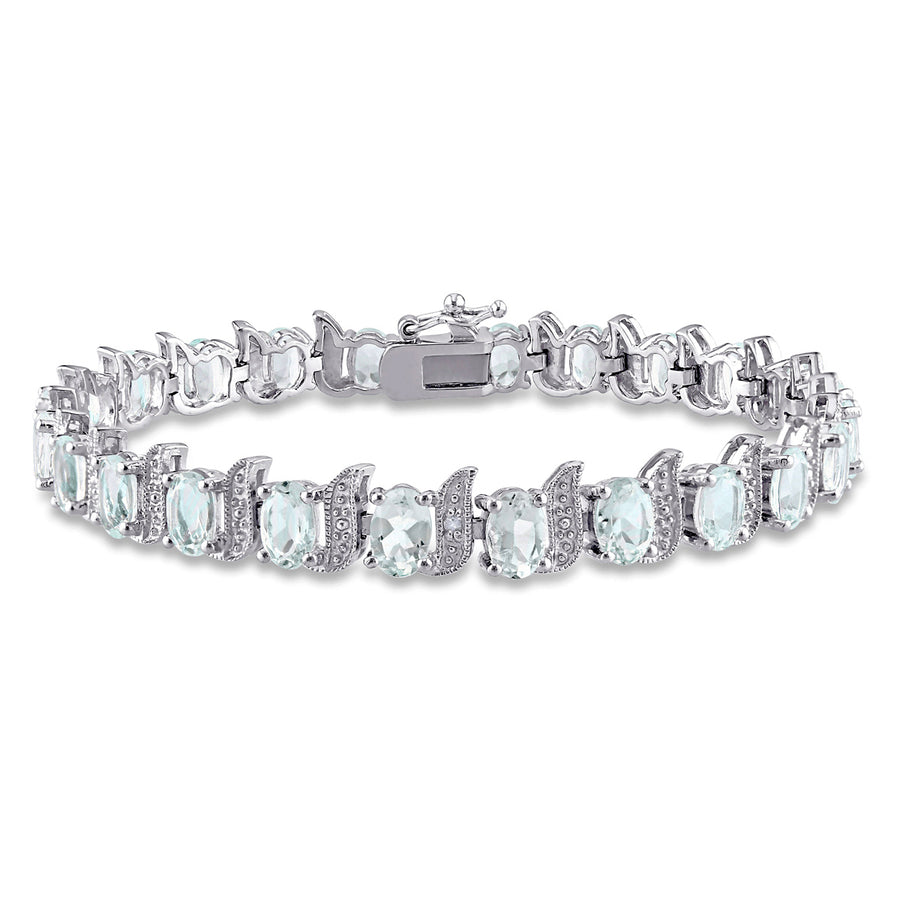 9.60 Carat (ctw) Aquamarine Bracelet in Sterling Silver with Accent Diamonds Image 1