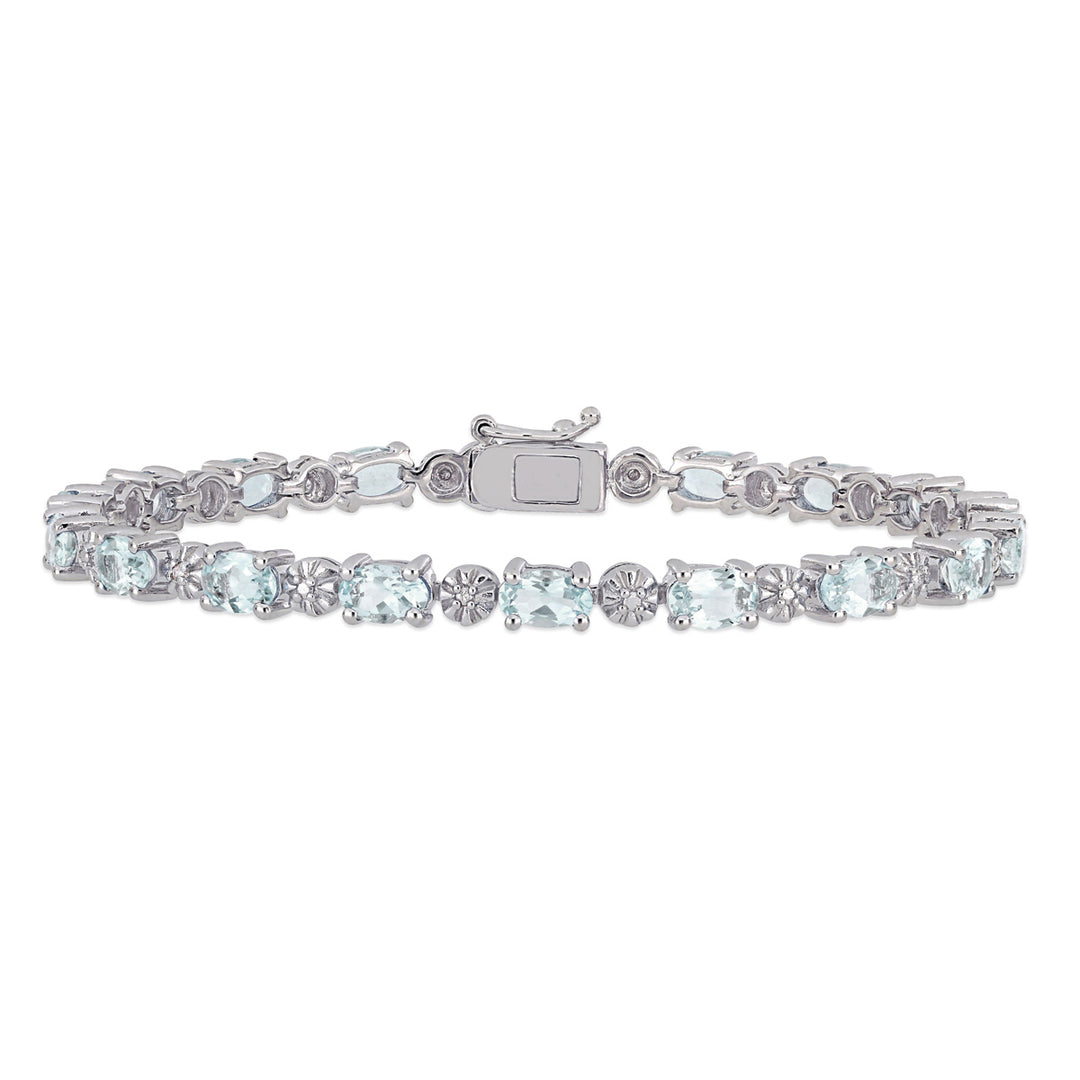 7.00 Carat (ctw) Aquamarine Bracelet in Sterling Silver with Accent Diamonds Image 1