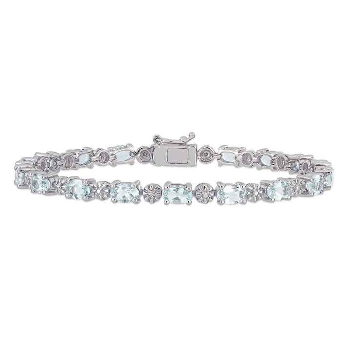 7.00 Carat (ctw) Aquamarine Bracelet in Sterling Silver with Accent Diamonds Image 1