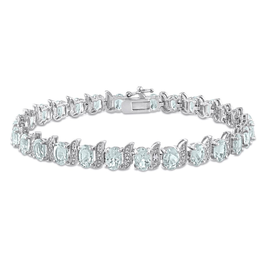 11.00 Carat (ctw) Aquamarine Bracelet in Sterling Silver with Accent Diamonds (8 Inches) Image 1