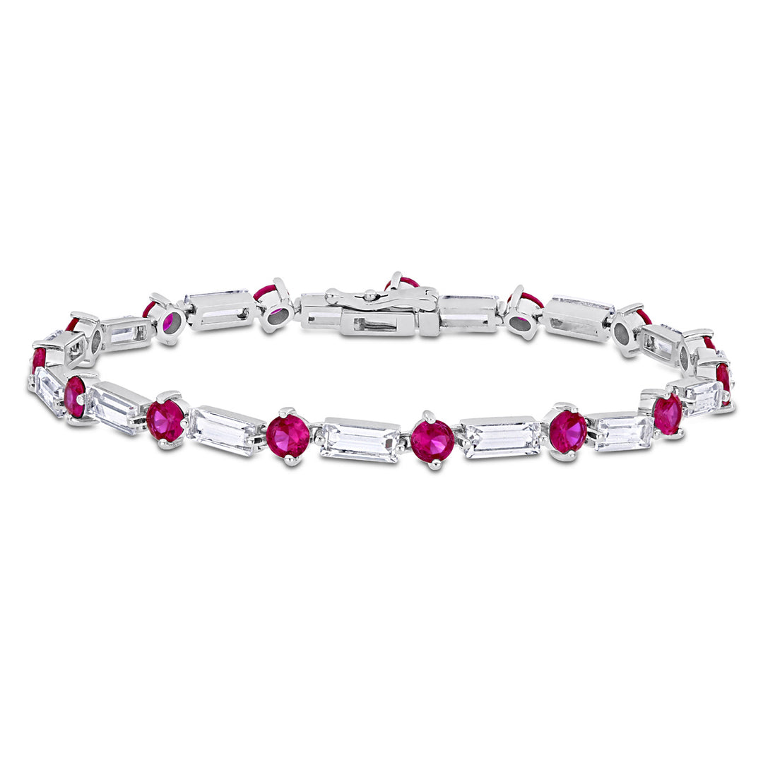 13.00 Carat (ctw) Lab-Created Ruby and White Sapphire Tennis Bracelet in Sterling Silver (7.25 Inches) Image 1