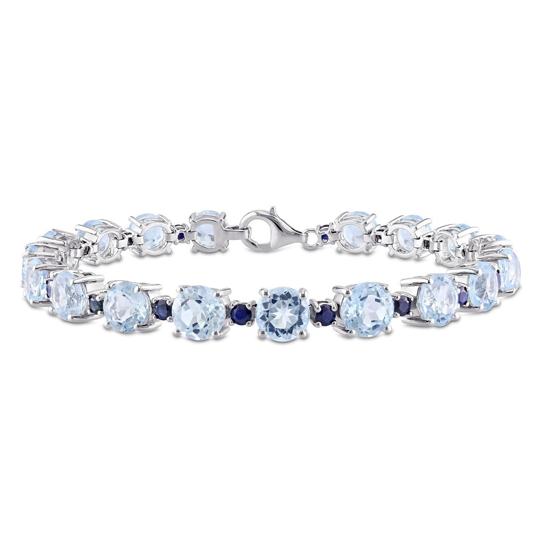 29 Carat (ctw) Sky Blue Topaz and sapphire Bracelet in Sterling Silver (7.75 inches) Image 1