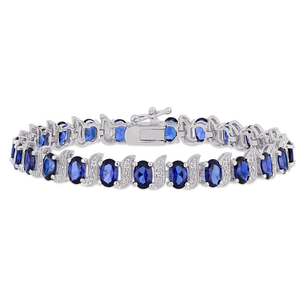 13 Carat (ctw) Lab-Created Blue Sapphire Bracelet in Sterling Silver with Accent Diamonds (7 Inches) Image 1