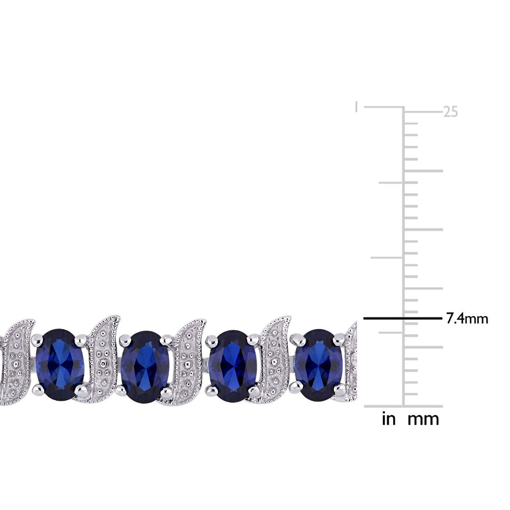 13 Carat (ctw) Lab-Created Blue Sapphire Bracelet in Sterling Silver with Accent Diamonds (7 Inches) Image 2