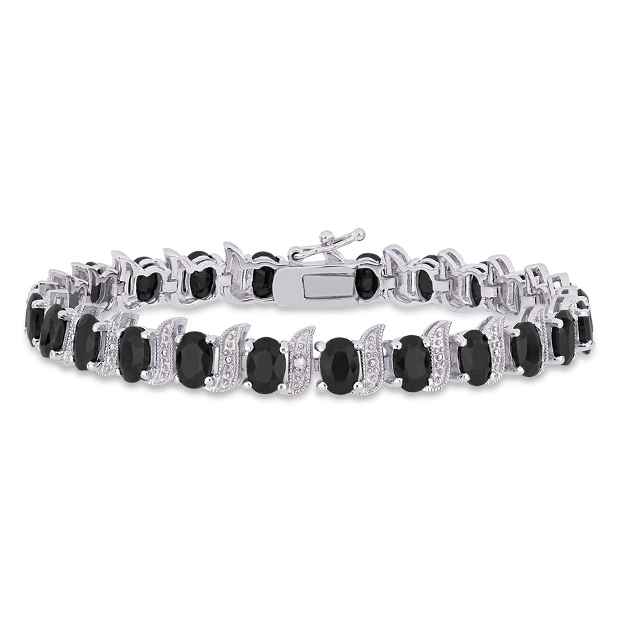 14.75 Carat (ctw) Black Sapphire Bracelet in Sterling Silver (7 Inches) Image 1