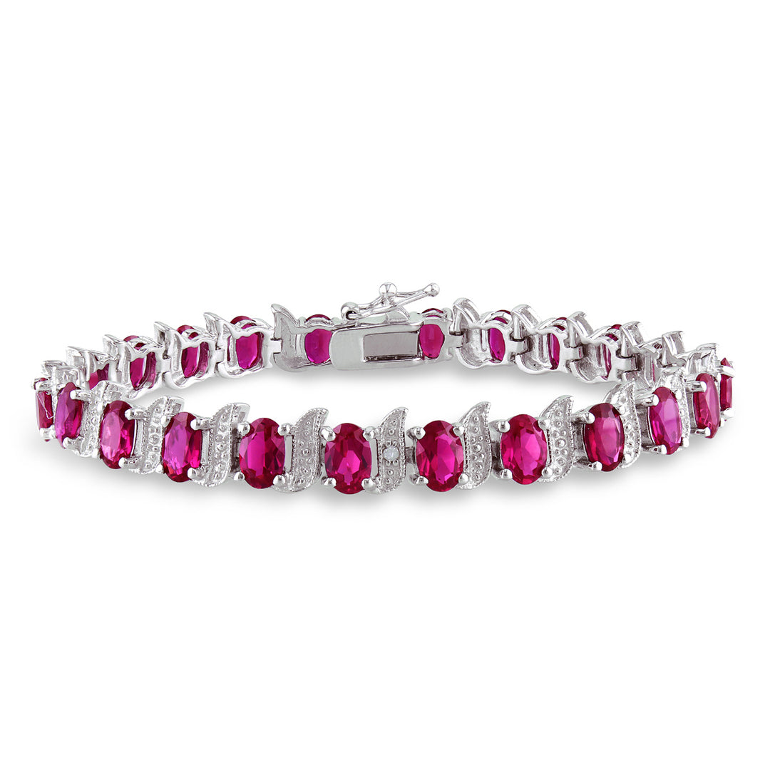 18 Carat (ctw) Lab-Created Ruby Bracelet in Sterling Silver (7 Inches) Image 1