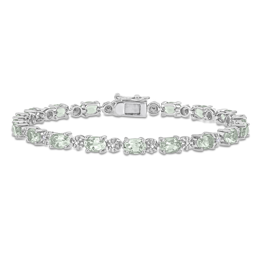 7.35 Carat (ctw) Green Quartz Bracelet in Sterling Silver with Diamond Accent (7 Inches) Image 1