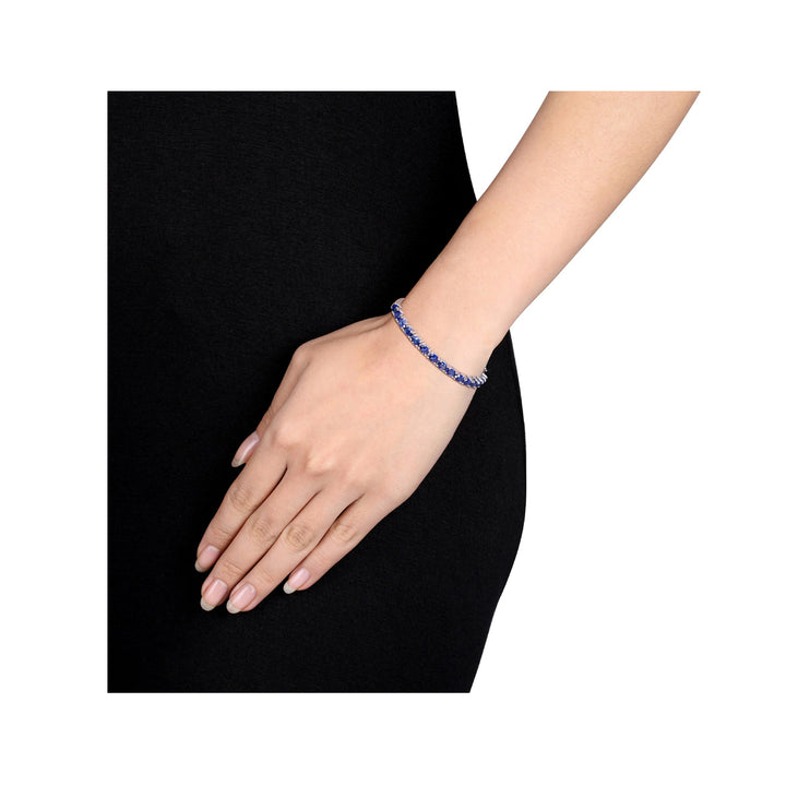 8.00 Carat (ctw) Oval-Cut Lab-Created Blue Sapphire Bracelet Bangle in Sterling Silver (7.50 Inches) Image 4