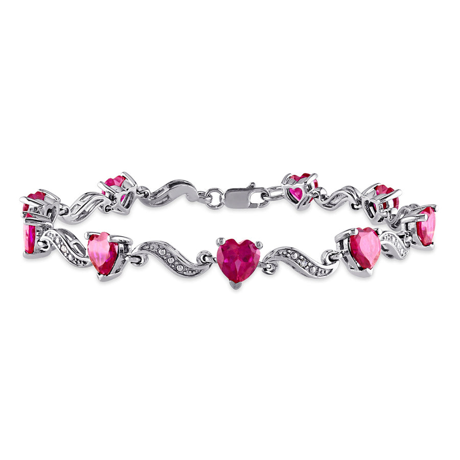 9.10 Carat (ctw) Lab-Created Ruby Heart Bracelet in Sterling Silver (7 Inches) Image 1