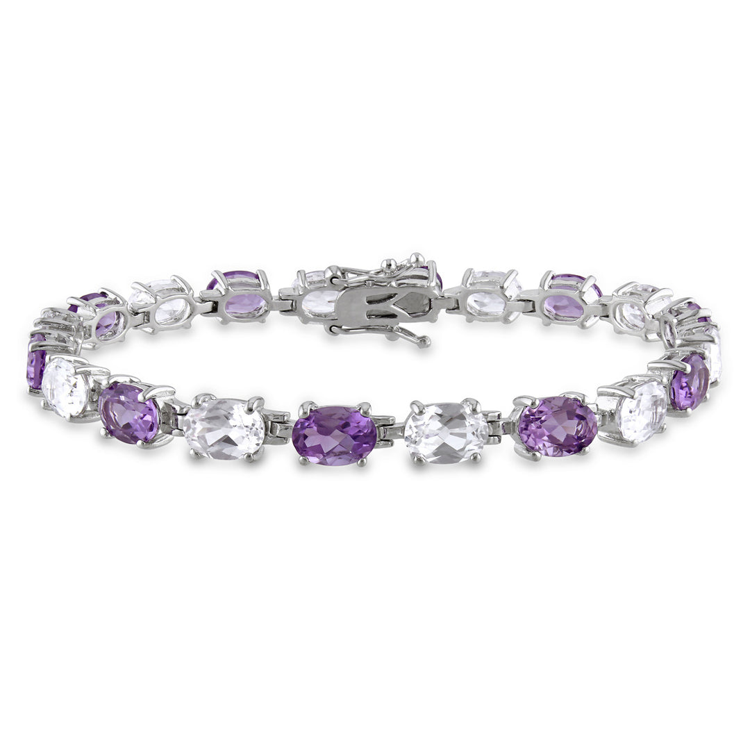 19.50 Carat (ctw) Amethyst and Lab-Created White Sapphire Bracelet in Sterling Silver Image 1