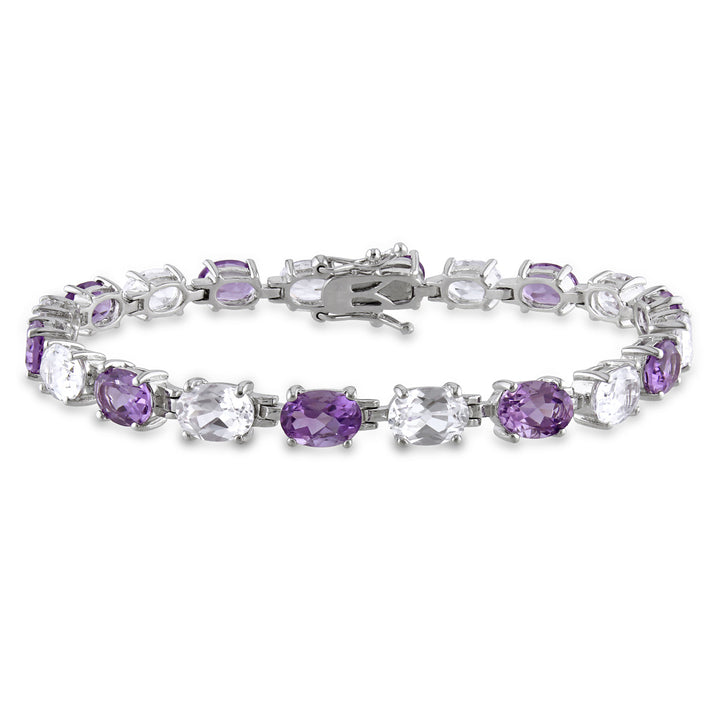 19.50 Carat (ctw) Amethyst and Lab-Created White Sapphire Bracelet in Sterling Silver Image 1